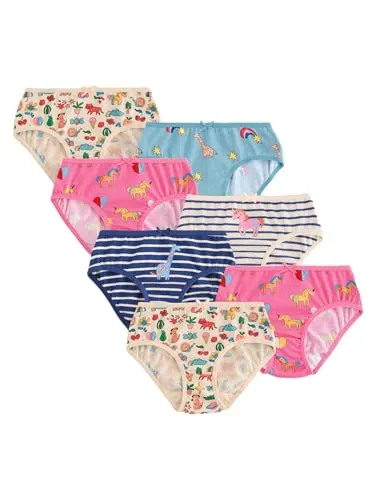 NEXT Mädchen Geblümte Slips, 7er-Pack Stripe Unicorn 122-128