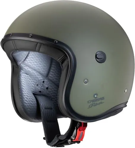 Caberg Freeride X Jethelm - Matt-Dunkelgrün - L - Motorradhelm im Vintage-Look, ECE 22.06 homologiert, mit herausnehmbarem und waschbarem Innenfutter sowie Vorbereitung für Pro Speak Evo Kommunikationssystem.