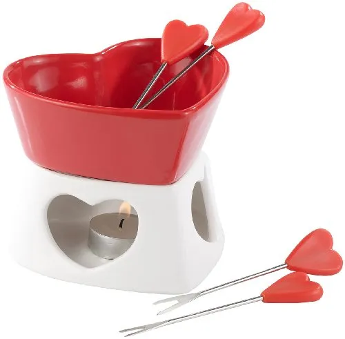 Rosenstein & Söhne Schokoladenfondue: Schokofondue in Herzform (Schoggifondue, Porzellan-Schokoladenfondue, Schokobrunnen)