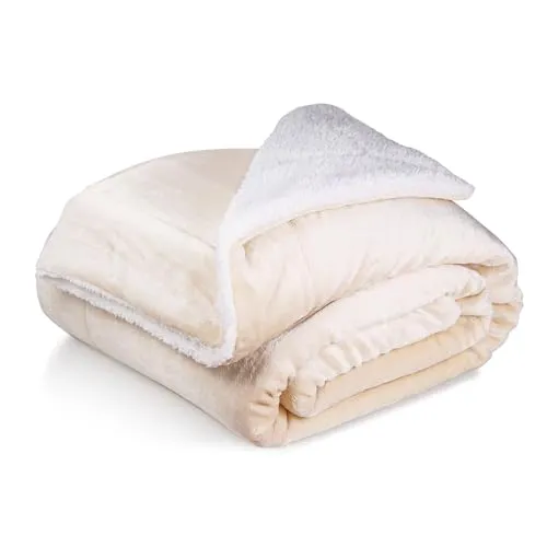 Cozyor Wohndecke Kuscheldecke warm Sherpa, Dicke Sofadecke, hochwertige Tagesdecke, 130x160 cm Plüschdecke beige Driftwood, Wohnzimmerdecke Sherpadecke