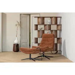 WOOOD Drehsessel Kube Chenille-Stoff Braun - Bequemer Relaxsessel mit Hocker - Moderner Drehsessel mit Hocker für mehr Entspannung in Deinem Zuhause. Der hochwertige Chenille-Stoff und die bequeme Polsterung sorgen für höchsten Komfort – ideal für Wohnzimmer, Schlafzimmer oder Arbeitszimmer.