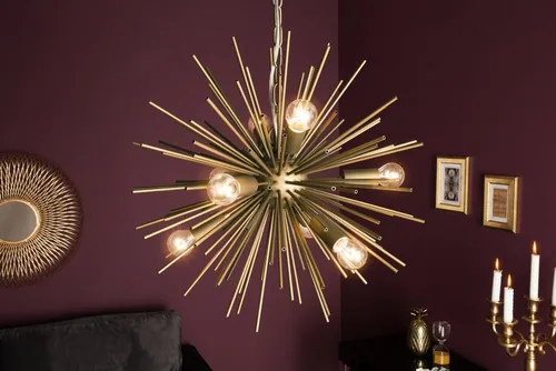 riess-ambiente Hängeleuchte SUNLIGHT 50cm - Edler Lichtbringer in Matt Gold - Hängeleuchten für Wohnzimmer und Esszimmer, beeindruckendes Sonnen-Design mit asymmetrisch angeordneten Metallstrahlen für gleichmäßige Lichtverteilung.
