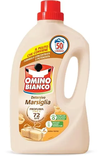 Omino Bianco - Flüssigwaschmittel, 50 Waschgänge, respektiert Farben und Stoffe, frischer Duft mit Herz-Essenz, 2000 ml