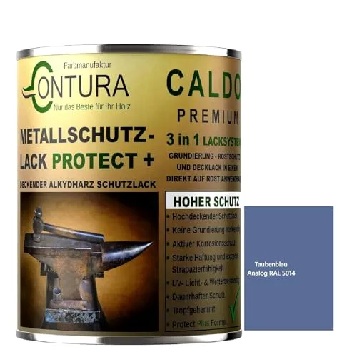 Contura 3in1 Rostschutzfarbe Metallschutzlack Glänzend RAL Metall Lack Farbe Grundierung (RAL 5014 Taubenblau, 1 Liter)