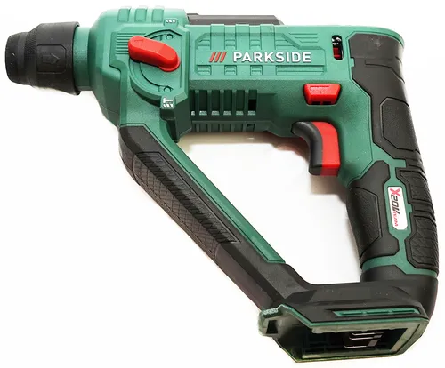Parkside 20V Akku Bohrhammer PABH 20-Li D4 - Bohrhammer für Mauerwerk, Metall und Holz, mit 2 Funktionen: Hammerbohren und Schrauben, integrierte LED-Arbeitsleuchte und rutschfester Softgrip für komfortables Arbeiten.