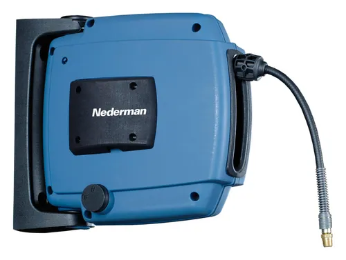 Nederman Schlauchaufroller H20 mit 12m Schlauch D-1/4 - 30800220 - Praktischer Schlauchaufroller für eine ordentliche Werkstatt, inklusive 12m Schlauch für maximale Flexibilität und Einsatzmöglichkeiten.