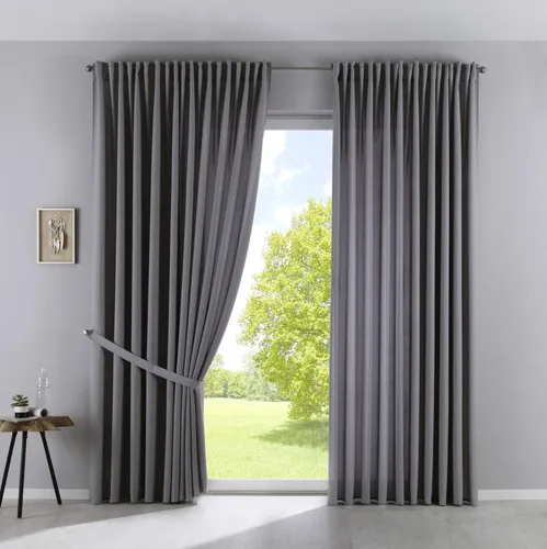 2er Set Vorhänge Blickdicht »Palermo« 250x300 cm Grau - Schiebevorhänge in Grobfaser-Qualität, lichtdurchlässig und mit verdeckten Schlaufen für einfache Montage. Ideal für Privatsphäre und Sonnenschutz, pflegeleicht und waschbar.