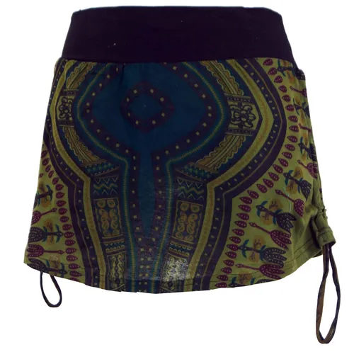 Minirock, Dashiki Yogarock zum Raffen - olive