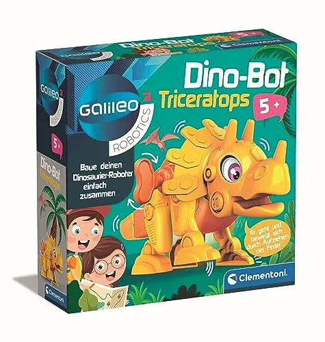 Clementoni Galileo Robotics DinoBot Triceratops - Spannender Dinosaurier Modellbausatz - Experimentierkästen für Kinder ab 5 Jahren, der Bausatz fördert Geschicklichkeit und logisches Denken, während Ihr Kind seinen eigenen Roboter-Triceratops baut und in die Welt der Robotik eintaucht.