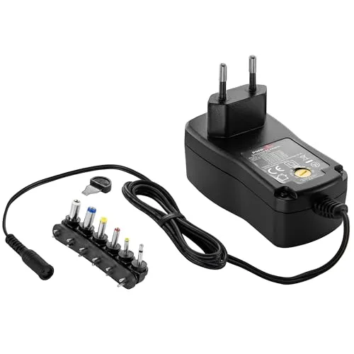 Poppstar Universal Schaltnetzteil (3V, 4,5V, 5V, 6V, 7,5V 9V, 12V - 2A (2000mA) Netzteil mit 6 Wechselsteckern und LED, 150cm