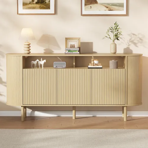 MODFU Sideboard 160×40×78,5 cm, Retro-Design mit Wellentüren