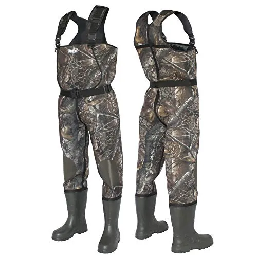 Wathose Neopren 5mm Herren Anglerhose mit Stiefel - Grün - Größe 47 - Entdecken Sie die 5mm Neopren Wathose von FortMen: 100% wasserdicht, mit Knieschonern und zwei praktischen Taschen. Ideal für Angler, bietet sie höchsten Tragekomfort und Funktionalität.
