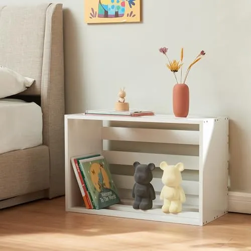 [en.casa] Beistelltisch Rønde - Vielseitiger Nachttisch und Wohnzimmertisch - Beistelltisch fürs Wohnzimmer mit offenem Ablagefach, ideal als Nachttisch oder Schuhablage. Zeitloses Design, leicht zu reinigen und flexibel aufstellbar (43 x 64 x 33 cm, Weiß).