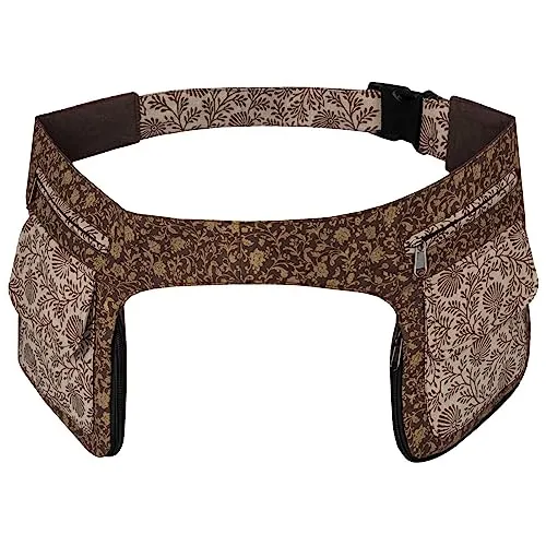 Doppel Bauchtasche Sidebag Gürteltasche Festivaltasche Hippie Goa Hüfttasche Hipbag Gassitasche, Farbe:Braun