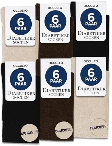 Occulto Diabetikersocken Herren & Damen ohne Naht ohne Gummibund Baumwolle 6er Pack (Modell: Oliver) Braun Mix 39-42