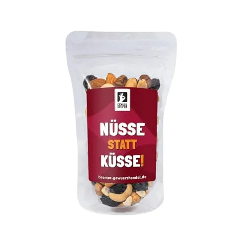 Bremer Gewürzhandel GeNUSSmischung Nüsse statt Küsse, Nussmix, Studentenfutter mit Spruch, 175g