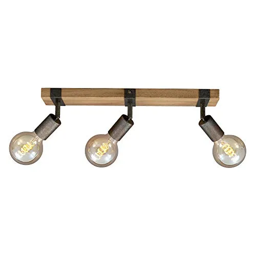 BRILONER Deckenlampe Vintage schwenkbar - Deckenspot mit schlichter Holzbasis und gunmetalfarbener Optik, ideal für individuelles Lichtdesign in Wohnzimmer, Schlafzimmer oder Flur. E27 Fassung, max. 25 Watt, vielseitig einsetzbar.