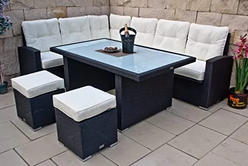 Ragnarök-Möbeldesign PolyRattan Ecklounge - Elegantes Gartenmöbel-Set mit 8 Jahren Garantie - Hochwertiges Garten-Essset für bis zu 11 Personen, mit extrem bequemer Polsterung und stabiler Aluminiumbasis. Ideal für stilvolle Terrassen und Gärten. Made in Germany.