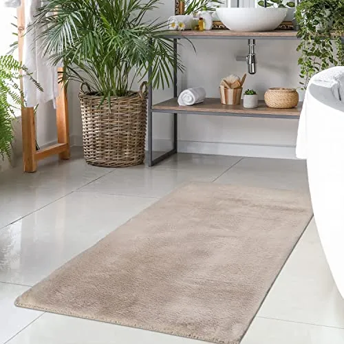 carpet city Badteppich Taupe - 80x150 cm Einfarbig - Badematte rutschfest, waschbar, weich, saugfähig, schnelltrocknend - Badvorleger Hochflor Soft Touch Badezimmer
