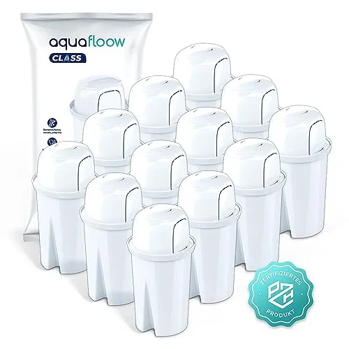 Aquafloow Class Filterkartusche, Krug Wasserfilter | Ersatz für Brita Classic, Dafi Family, Wasser Filtersystem zur Reduzierung von Kalk, Chlor und anderen Substanzen, die den Geschmack – 12 Stück