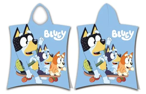Jerry Fabrics Bluey Handtuch-Poncho für Jungen oder Mädchen, Kapuzen-Poncho-Badetuch für Kinder, 50 x 115 cm, Schwimmbad- und Strandtücher