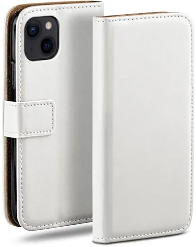moex Book Case für iPhone 15 Handyhülle mit Kartenfach, Hülle klappbar 360 Grad Schutzhülle, Klapphülle Flip Case Cover, PU Leder Handytasche Lederhülle, Weiß