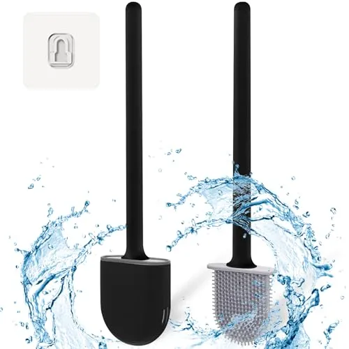 Premium Silikon Klobürste für Badezimmer | Schnell Trocknende WC Bürste mit Wandbefestigung zum Kleben | Effiziente Reinigung & Langlebigkeit garantiert (Schwarz)