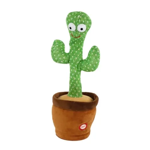 Idena 40366 - Plapper Kaktus mit Licht, ca. 33 cm, Plüschtier spricht alles in witziger Stimme nach und bewegt sich, batteriebetrieben (Batterien nicht enthalten), Grün-braun