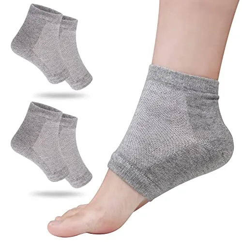 Hilph Fersensocken Gel Socks Offene Zehensocken Feuchtigkeitsspendende Socken für Rissige Trockene Ferse, Pflegende Ferse Tag und Nacht, Fußpflege Gel Socken für Frauen und Männer, 2 Paar, Grau