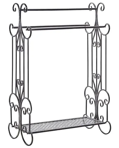 Retro Handtuchhalter Metall schwarz Antik Optik für 3 Handtücher 60 x 90 cm Gladis - Eleganter Handtuchständer in antikem Schwarz, aus leichtem Metall. Ideal für glamouröse Badezimmer, bietet Platz für 3 Handtücher und überzeugt durch verschnörkelte Details.