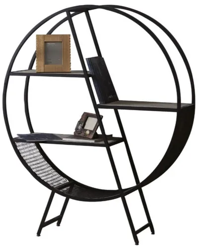 Stilvolles Rundregal Schwarz für Büro und Wohnzimmer - Modernes Standregal mit 3 Regalfächern und 3 Schubladen. Ideal für eine stilvolle und ordentliche Aufbewahrung. Maße: 120 x 34 x 160 cm. 2 Jahre Herstellergarantie.