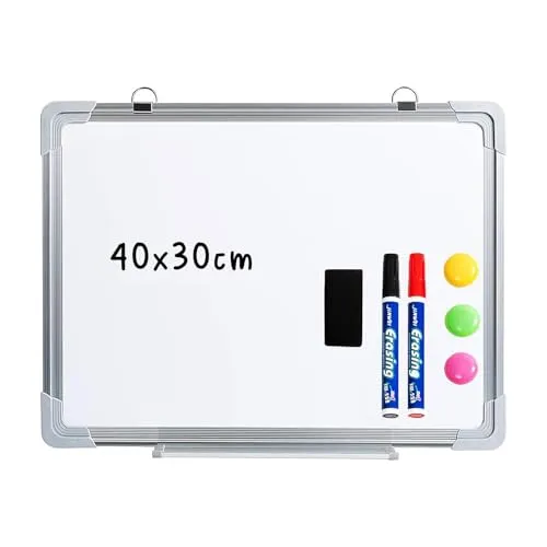 Magnetisches Whiteboard 40 x 30cm Drywipe Whiteboard mit 2 Markierungsstiften und 3 Magneten für Zuhause, Schule, Büro
