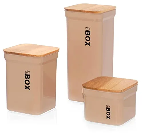 Lashuma eckige Aufbewahrungsdose Küche, 3 Stück Vorratsbehälter Beige - Puder, Spaghettidose mit Deckel