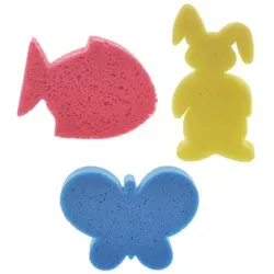 varivendo Duschschwamm 3er Set Kinderschwamm Schmetterling blau, Hase gelb, Fisch rot, 3-tlg., Kinderbadewannenschwamm Schwamm Duschschwamm Waschschwamm