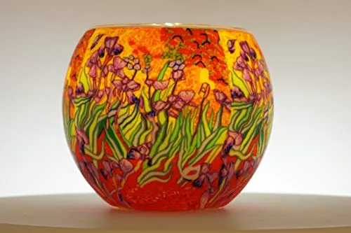 CBK-MS. Windlicht Teelicht Lilien Leuchtglas Teelichthalter ca. Ø 11 cm Höhe 8,5 cm Blumen Wiese Blumengarten