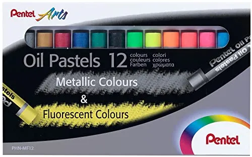 Pentel PHN-MF12 Fluoreszierende und metallische Ölkreiden, 12er Set, farblich sortiert