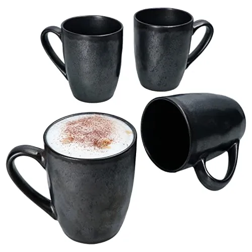 MamboCat Becher 4er Set Manhattan - Handgefertigte Kaffeebecher in Schwarz - 4-tlg. Kaffeebecher Set aus Steingut, handgefertigt mit einzigartiger Kupfer-Optik. Ideal für Kaffee und Tee, mikrowellen- und spülmaschinengeeignet.