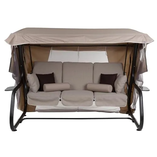 PATIO Hollywoodschaukel Venezia Lux mit Insektenschutz - Hollywoodschaukel mit Liegefunktion für bis zu 4 Personen, robustes Gestell, inkl. Seitentische und effektiver Insektenschutz durch integriertes Moskitonetz.