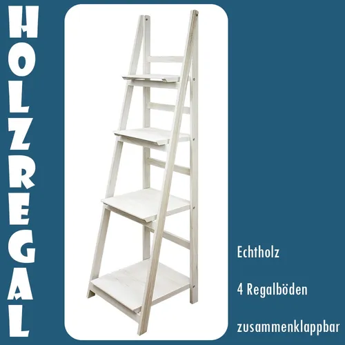Klappbares Leiterregal in Weiß - Kingpower - Stylisches 4-Fächer Regal aus MDF/Spanplatte, ideal für platzsparende Aufbewahrung, perfekt für jedes Zimmer.