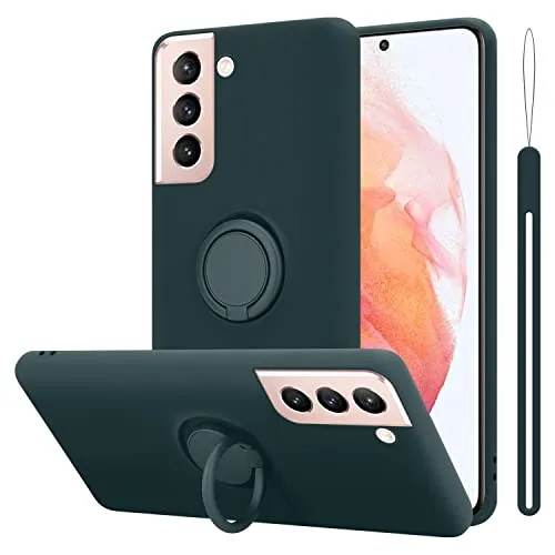 Cadorabo Hülle kompatibel mit Samsung Galaxy S22 Schutzhülle TPU Silikon Case Liquid Design mit Ring Slim Kratzfest Liquidsilikon Microfaser mit Rundumschutz Case Hülle für Galaxy S22 in Grün