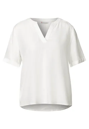 STREET ONE Damen A345525 Bluse - Off White, Größe 36 - Bluse in Unifarbe mit geschlitztem Rundhals und Kurzarm, aus weicher Viskose für ultimativen Tragekomfort und vielseitige Kombinationsmöglichkeiten.
