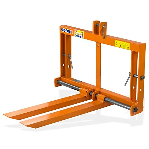 Kleintraktor Palettengabel 300 kg - Kat 1 Heck/Frontanbau - Robuste Vollmetall-Konstruktion, klappbar und verstellbar in 5 Breiten. Ideal für kleine Traktoren (15-20 PS) mit einer maximalen Belastung von 300 kg.