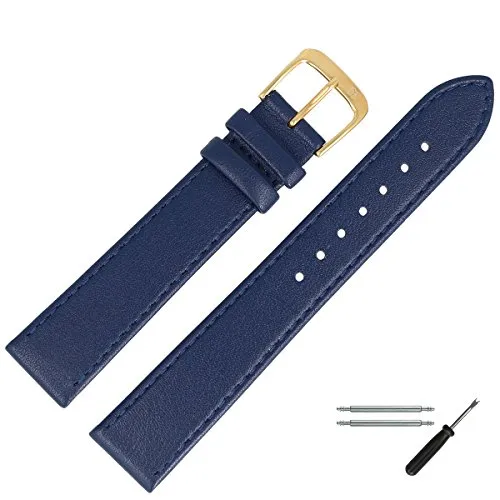 MARBURGER Uhrenarmband 20mm Leder - Hochwertiges 20mm Uhrenarmband aus blauem Rindsleder, verjüngend mit eleganter matt-glatter Oberfläche und goldfarbener Dornschließe - ideal für stilvolle Uhrenliebhaber.
