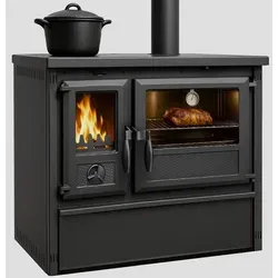 Küchenofen Holzherd Modell Forno - schwarz - 6 kW - Eleganter Holzherd mit 6 kW Leistung und großem Backfach aus Edelstahl. Ideal für die Zubereitung köstlicher Speisen ohne Strom. Genießen Sie die effiziente und saubere Verbrennung sowie die einfache Handhabung.
