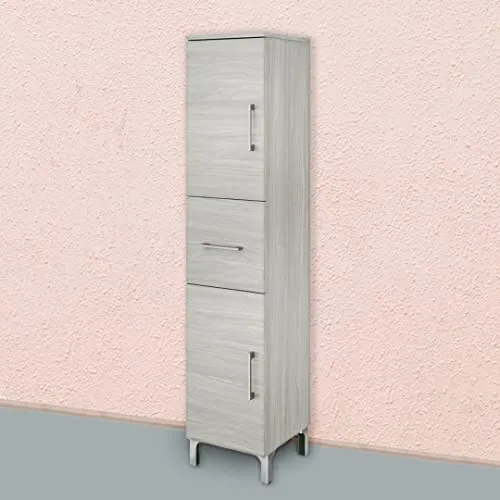 KIAMAMI VALENTINA - 150cm Midi - Hochschrank mit Schublade und Zwei Türen in Graueiche | Rimini