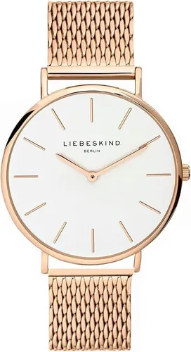 Liebeskind Berlin Armbanduhr LT-0219-MQ IP roségold - Elegante Damenuhr mit hochwertigem Edelstahlgehäuse und glitzerndem Meshband. Wasserdicht bis 5 ATM und im praktischen Easy-Change-System für schnellen Bandwechsel.