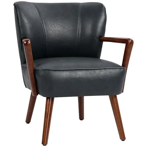 HOMCOM Polsterstuhl - Stylischer Relaxsessel mit Kunstlederbezug und stabilen Holzbeinen, perfekt für Wohnzimmer oder Schlafzimmer. Gönnen Sie sich den Komfort eines großzügig gepolsterten Sitzes mit Armlehnen.
