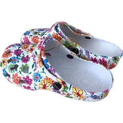 Damen Clogs mit Blumenmuster – Bequeme Badeschlappen für den Sommer