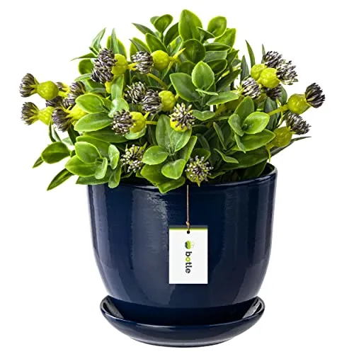 botle Keramiktopf Pflanztopf Blumenchale Übertopf Pflanzkübel handbemalt D 160 mm Navy blau Keramik inkl. Untersetzer Wasserablaufloch