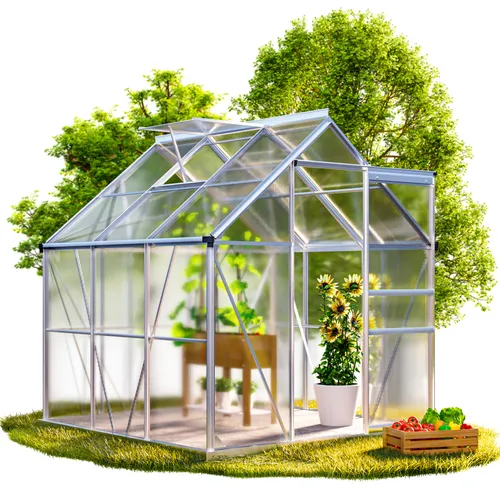 GARDEBRUK® Aluminium Gewächshaus 3,6m² mit Dachfenster - Garten-Zubehör: Hochwertiges Gewächshaus mit stabilen Aluminiumprofilen, klappbaren Dachfenstern für optimale Luftzirkulation und Regenrinne zum Auffangen von Regenwasser.